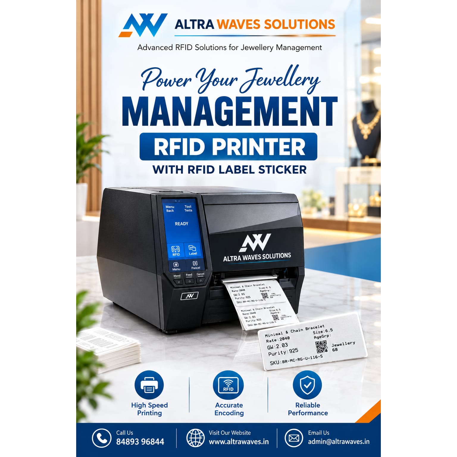 RFID printer with RFID label sticker for inventory tracking and product identification